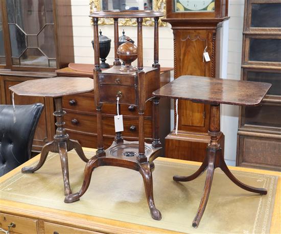 A Georgian style mahogany wash stand and two occasional tables Wash stand 80cm high